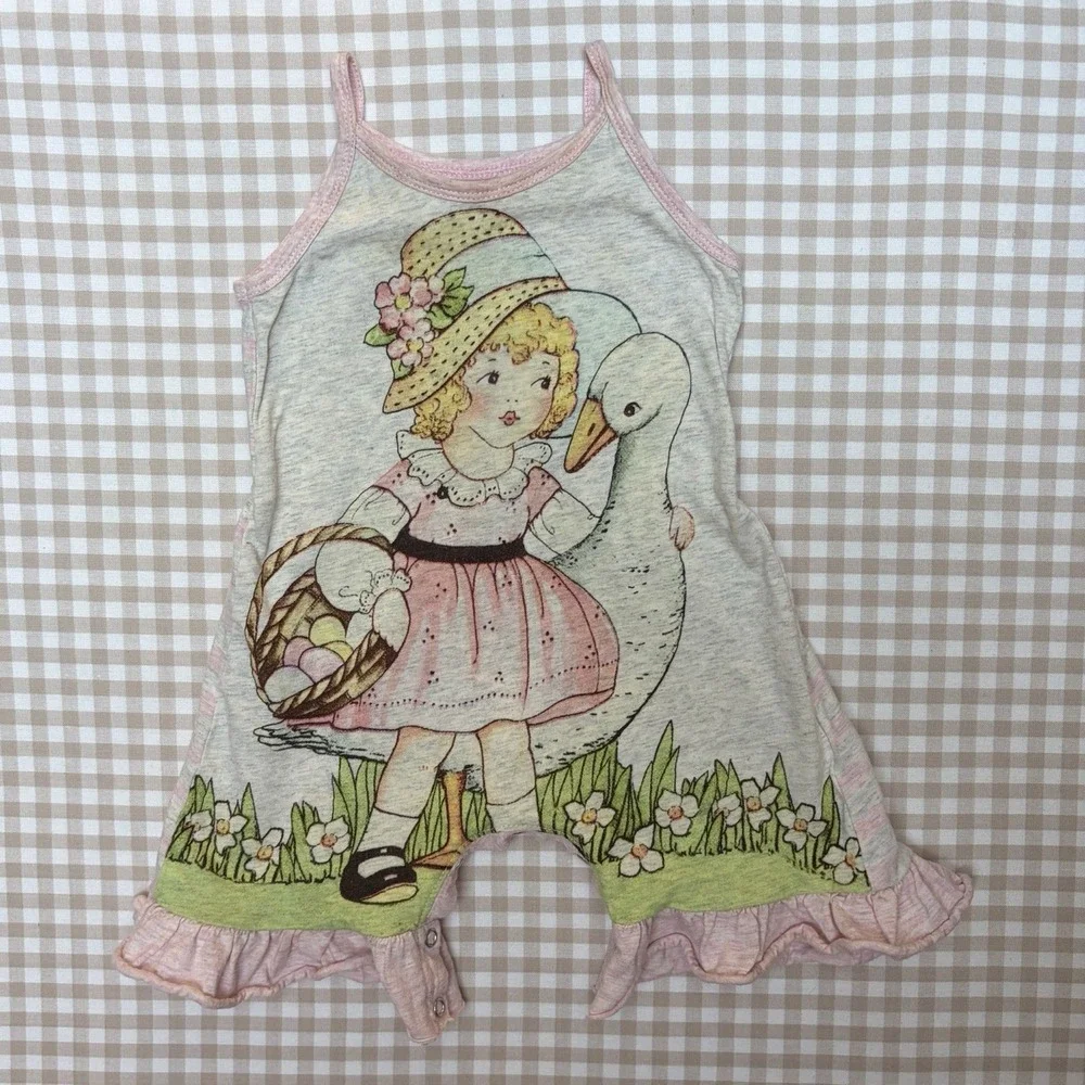 Little Wings Organic Cotton Easter Bunny Goose Ruffle Romper 6-9M Cottagecore